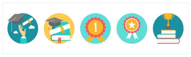 A set of 5 education icons as graduation, degree, badge vector