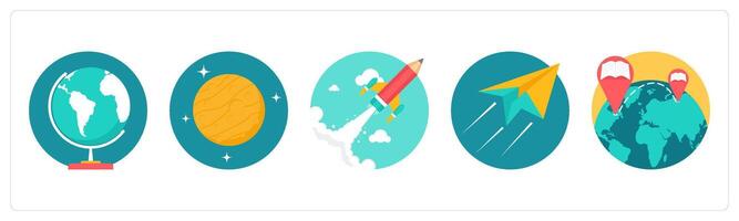A set of 5 education icons as globe, planet, boost up vector