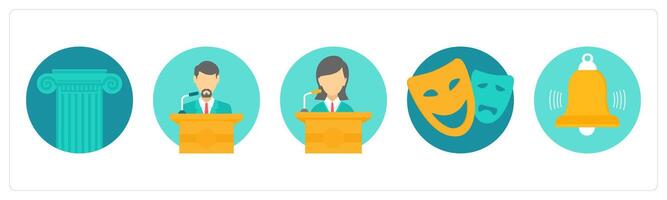 A set of 5 education icons as podium, speech, art vector