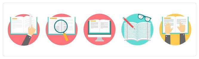 A set of 5 education icons as reading, content search, e learning vector