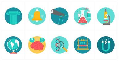 A set of 10 education icons as podium, bell, astronomy vector