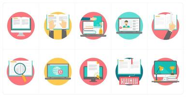 A set of 10 education icons as e learning, reading, online education vector