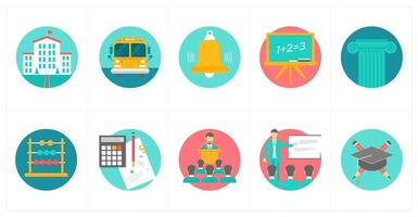 A set of 10 education icons as university, school bus, bell vector