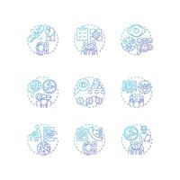 Research methods blue gradient concept icons. Data collecting, survey. Marketing strategy. Icon pack. Round shape illustrations for infographic, presentation. Abstract idea vector