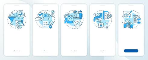 5S methodology blue onboarding mobile app screen. Walkthrough 5 steps editable graphic instructions with linear concepts. UI, UX, GUI template vector