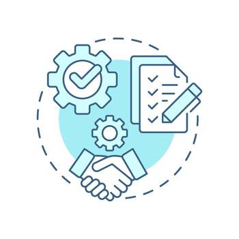 Agreement terms negotiation light blue concept icon. Finalizing contract conditions in business collaborations. Round shape line illustration. Abstract idea. Graphic design. Easy to use in article vector