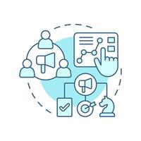Marketing and selling products light blue concept icon. Start manufacturing business. Reach target audience. Round shape line illustration. Abstract idea. Graphic design. Easy to use in article vector
