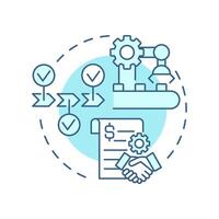 End-to-end manufacturing light blue concept icon. Production process from planning to delivery. Production line. Round shape line illustration. Abstract idea. Graphic design. Easy to use in article vector