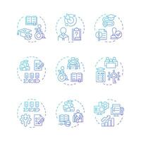 Special education blue gradient concept icons. Inclusive classes for students in school. Integrative learning programs. Icon pack. Round shape illustrations for articles. Abstract idea vector