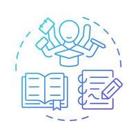 Reading and writing blue gradient concept icon. Studying with textbooks and articles. Education opportunities. Round shape line illustration. Abstract idea. Graphic design. Easy to use in article vector