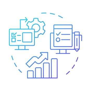 Reviewing IEP blue gradient concept icon. Regular assessment of learning process. Special education development. Round shape line illustration. Abstract idea. Graphic design. Easy to use in blog post vector