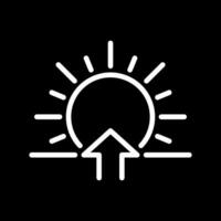Sunrise white linear icon for dark theme. Sun and upward arrow symbol. Morning time. Dawn concept. Transition from night to day. Thin line illustration. Isolated symbol for night mode. Editable stroke vector