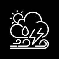 Weather forecast white linear icon for dark theme. Various weather patterns. Changing atmospheric conditions. Meteorology. Thin line illustration. Isolated symbol for night mode. Editable stroke vector