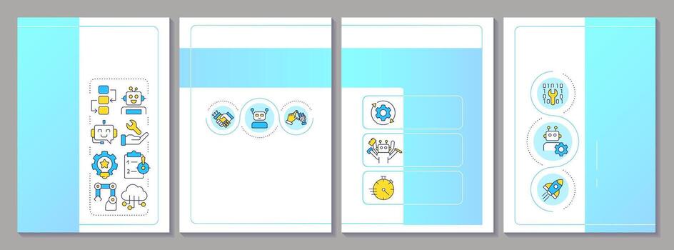 Robotic process automation blue brochure template. RPA in technology development. Leaflet design with linear icons. Editable 4 layouts vector