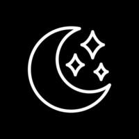 Moon white linear icon for dark theme. Crescent moon accompanied by sparkling stars. Symbol of nighttime, calmness. Night sky. Thin line illustration. Isolated symbol for night mode. Editable stroke vector
