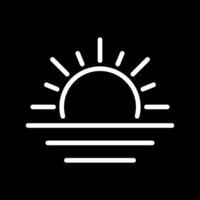 Sunrise white linear icon for dark theme. Clear sky. Calm weather. Dusk or dawn. Sunset over horizon. Weather forecast. Thin line illustration. Isolated symbol for night mode. Editable stroke vector