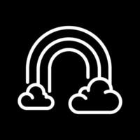 Rainbow and clouds white linear icon for dark theme. Symbolizing optimism and weather phenomena. Colorful light after rain. Thin line illustration. Isolated symbol for night mode. Editable stroke vector
