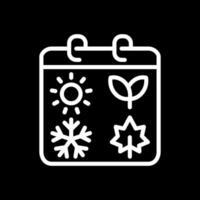 Seasonal cycle white linear icon for dark theme. Sun for summer. Sprout for spring. Snowflake for winter. Maple leaf for fall. Thin line illustration. Isolated symbol for night mode. Editable stroke vector