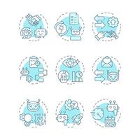 Robotic process automation soft blue concept icons. Workflows digitalization technology. RPA benefits. Icon pack. Round shape illustrations for presentation. Abstract idea vector