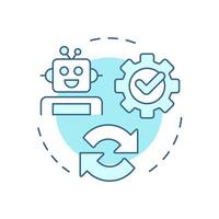 Reconfirm and deploy RPA soft blue concept icon. Reviewing results of automation implementation. Bot algorithm. Round shape line illustration. Abstract idea. Graphic design. Easy to use in article vector