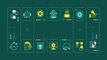 RPA dark green word concept. Alternative technology of processes control. Optimization maintaining. Visual communication. Artwith lettering text, editable glyph icons vector