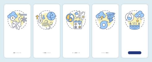 Atmospheric phenomena onboarding mobile app screen. Research walkthrough 5 steps editable graphic instructions with linear concepts. UI, UX, GUI template vector