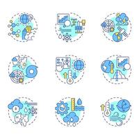 Atmospheric sciences multi color concept icons. Studying patterns of weather phenomena. Meteorology forecasting. Icon pack. Round shape illustrations for article. Abstract idea vector