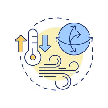 atmosférico circulación multi color concepto icono. aire movimiento distribuido térmico energía. natural fenómenos. redondo forma línea ilustración. resumen idea. gráfico diseño. fácil a utilizar en artículo vector