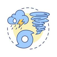 Severe weather multi color concept icon. Thunderstorms, tornadoes and hurricanes disaster prediction. Meteorology. Round shape line illustration. Abstract idea. Graphic design. Easy to use in article vector