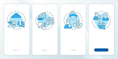 Geotechnical tests blue onboarding mobile app screen. Survey walkthrough 4 steps editable graphic instructions with linear concepts. UI, UX, GUI template vector