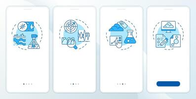 Geotechnical investigation blue onboarding mobile app screen. Survey walkthrough 4 steps editable graphic instructions linear concepts. UI, UX, GUI template vector