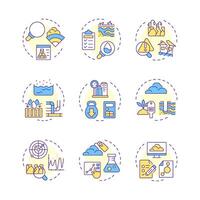 Geotechnical survey multi color concept icons. Civil engineering ground investigation. Geodetic technology. Icon pack. Round shape illustrations for articles. Abstract idea vector