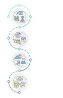 Geotechnical investigation infographic vertical sequence. Geodetic survey with modern equipment. Visualization infochart with 4 steps. Circles workflow vector