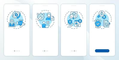 Core features of fsm systems blue onboarding mobile app screen. Walkthrough 5 steps editable instructions with linear concepts. UI, UX, GUI template vector
