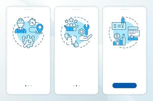 Benefit of FSM blue onboarding mobile app screen. Walkthrough 3 steps editable graphic instructions with linear concepts. UI, UX, GUI template vector