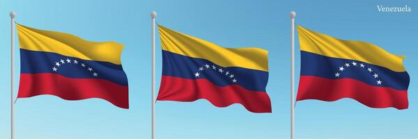Three flags of venezuela waving in the wind vector