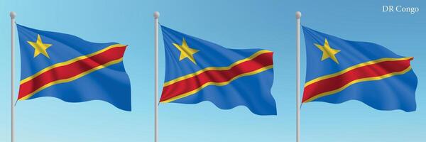 Three democratic republic of congo flags on a pole vector