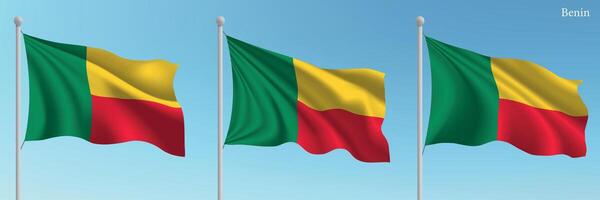 Three flags of the republic of cameroon waving in the wind vector