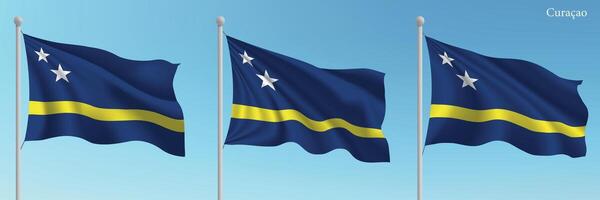 Three blue and yellow flags with the flag of the island of barbados vector