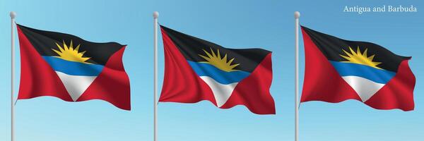 Three flags of antigua and barbados waving in the wind vector