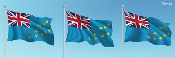 Three british and fijian flags waving in the wind vector