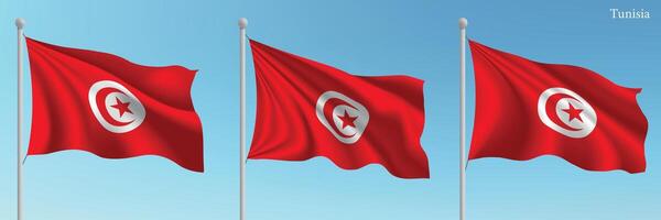 Three red flags with the tunisian flag on them vector