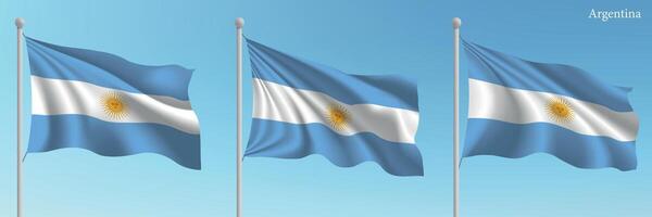 Tres argentina banderas ondulación en el viento vector