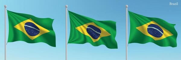 Three brazilian flags are flying in the air vector