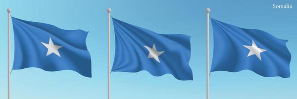 Three flags of somalia waving in the wind vector