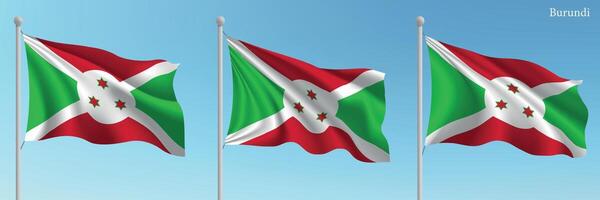 Three flags of burundi waving in the wind vector