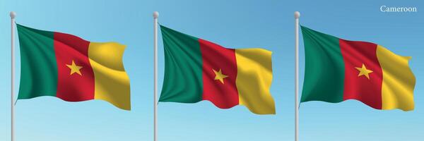 Three flags of cameroon waving in the wind vector