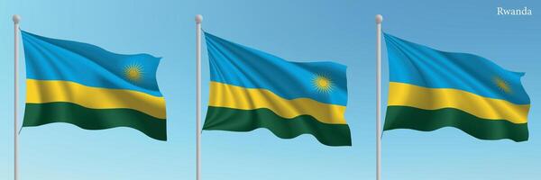 Three flags of rwanda waving in the wind vector