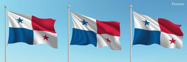 Three flags of the country of panama waving in the wind vector