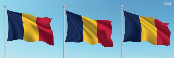 Three flags of romania waving in the wind vector